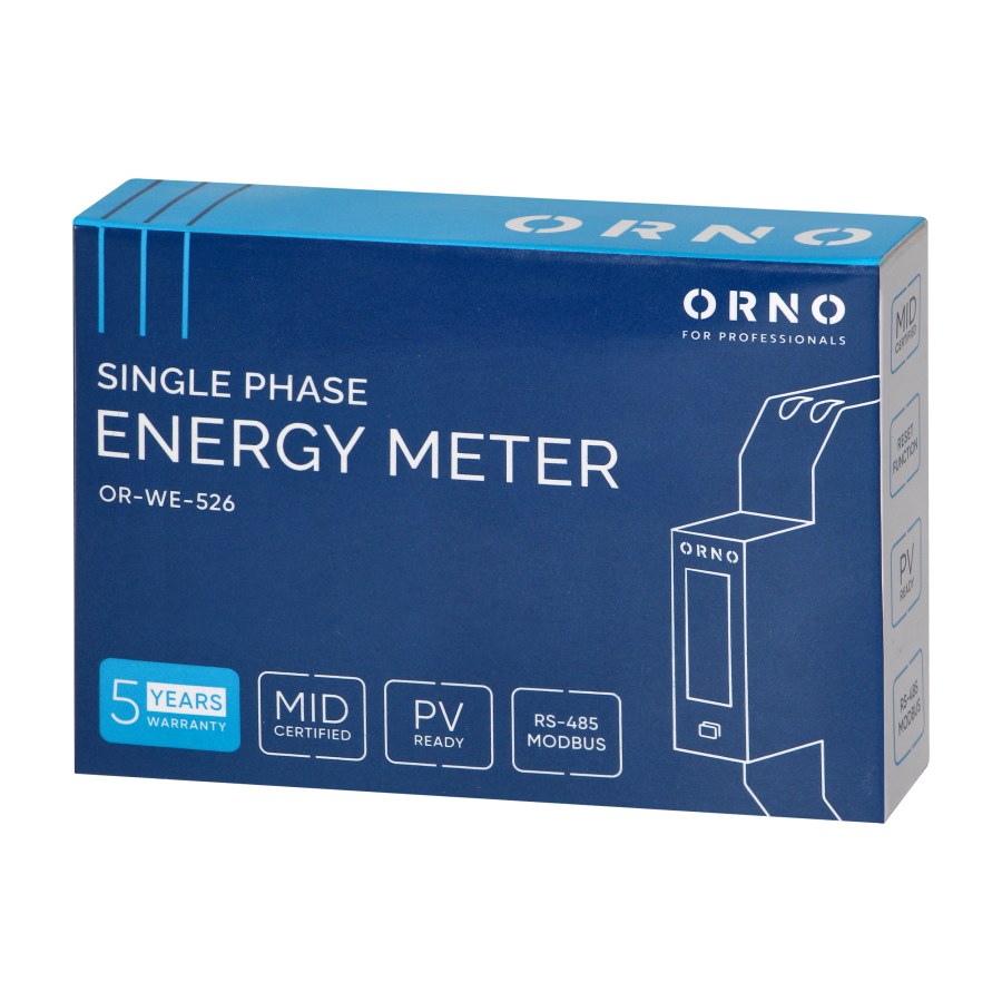 1-phase electricity meter, bidirectional, multi-tariff, 100A, RS-485 port, MID, 1 module, DIN TH-35mm